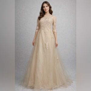 Champagne A-line Lace Mother of The Bride Wedding Prom Dress Size XL (16) NWT #4